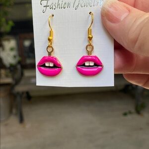 Gold and Pink Lip Earrings